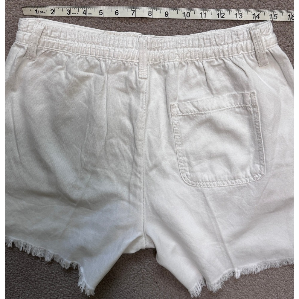 Aerie White High Waisted Frayed Hem Shorts Womens Medium Elastic Waist - Picture 5 of 8